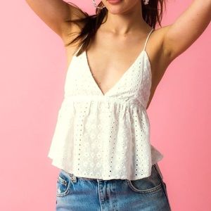 Boho Pink Freya White Eyelet Babydoll Top small